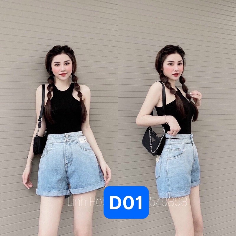 Quần đùi jeans lưng cao  cut eo loang màu - T0J