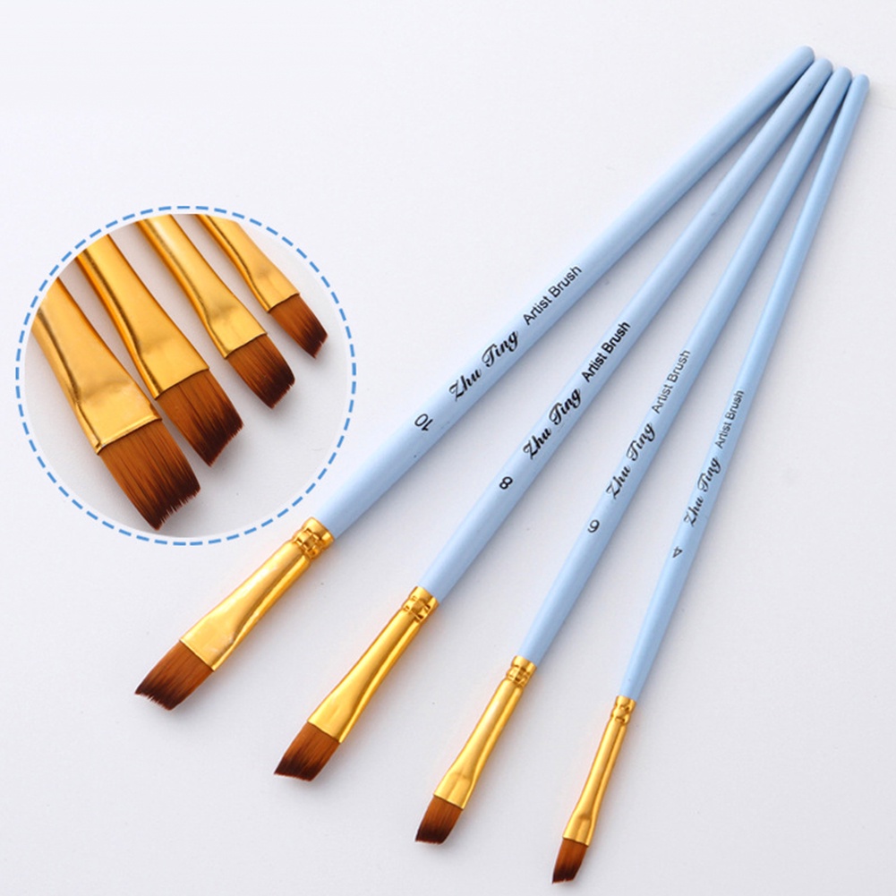 Bộ 4 Chổi Sơn và Màu Nước Chuyên Nghiệp, Đầu Chỉ Nylon có Tay Cầm Gỗ - B54
