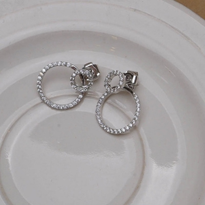 1 Cặp Bông Tai Tròn Đính Đá Zircon Sang Trọng Phong Cách Hàn Quốc Thời Trang