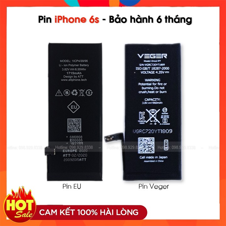 Pin iPhone 6S EU - Veger ⚡ Pin chính hãng thay thế cho điện thoại iPhone 6S (EU & Veger) - Bảo Hành 6 Tháng