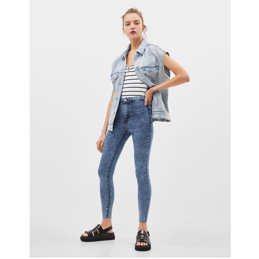 Quần Jeans cạp cao xanh loang