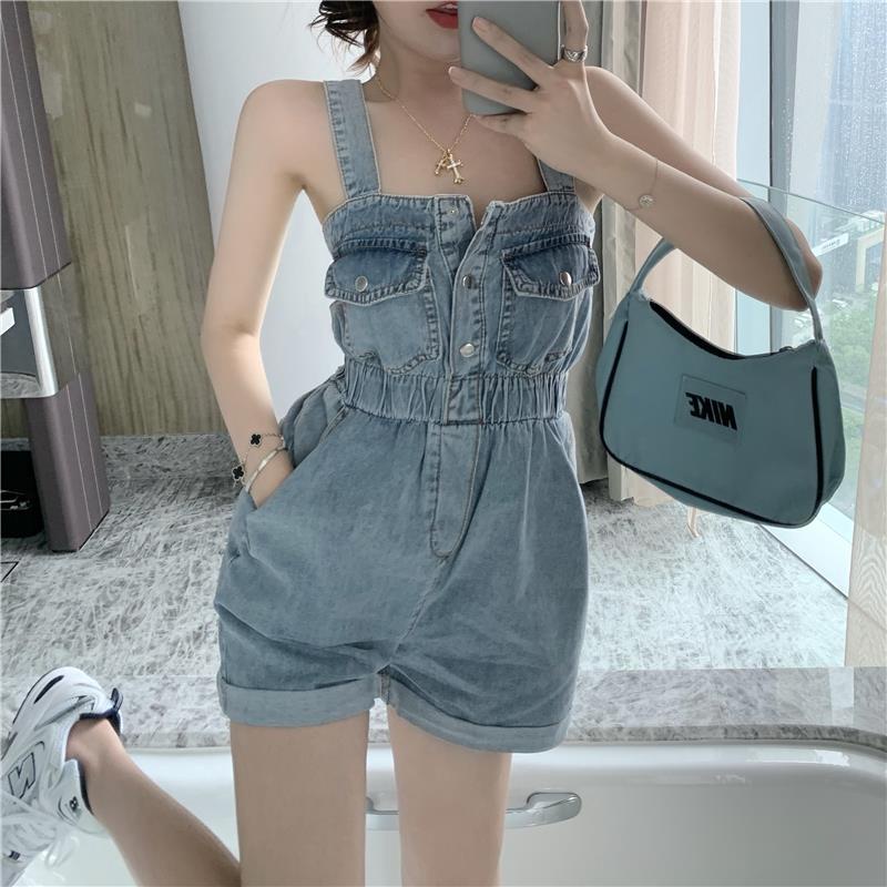 Quần Yếm Denim Ngắn Dáng Rộng Lưng Cao Thời Trang Mùa Hè Hàn Quốc Mới 2020 Cho Nữ | BigBuy360 - bigbuy360.vn