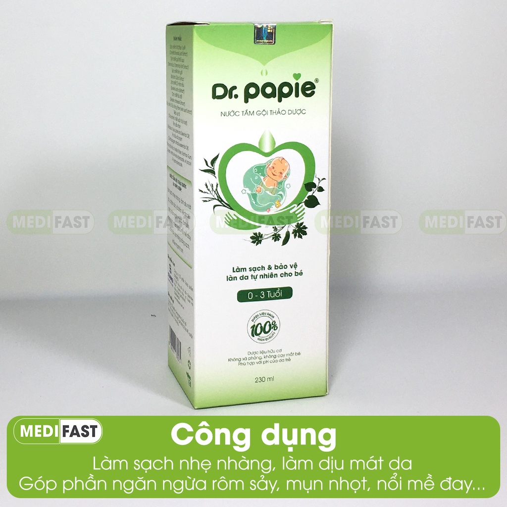 Sữa tắm gội thảo dược cho bé Dr.Papie phù hợp với làn da nhạy cảm của bé - Chai 230ml