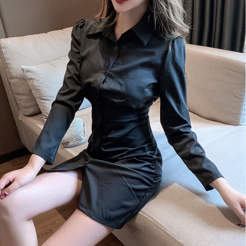 Đầm Sơ Mi Dáng Ôm Thời Trang Mùa Thu Phong Cách Hàn Quốc Cho Nữ