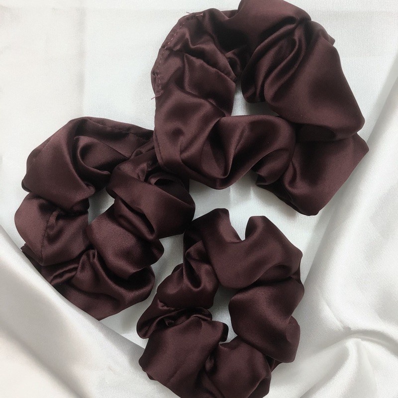 Dây cột tóc buộc tóc scrunchies vải màu nâu đỏ