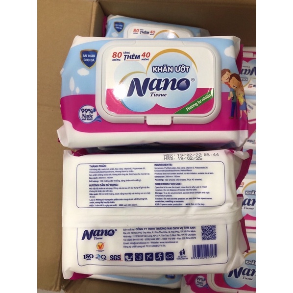 Khăn giấy ướt Nano Tissue 120 miếng (Gói lớn tiện lợi)