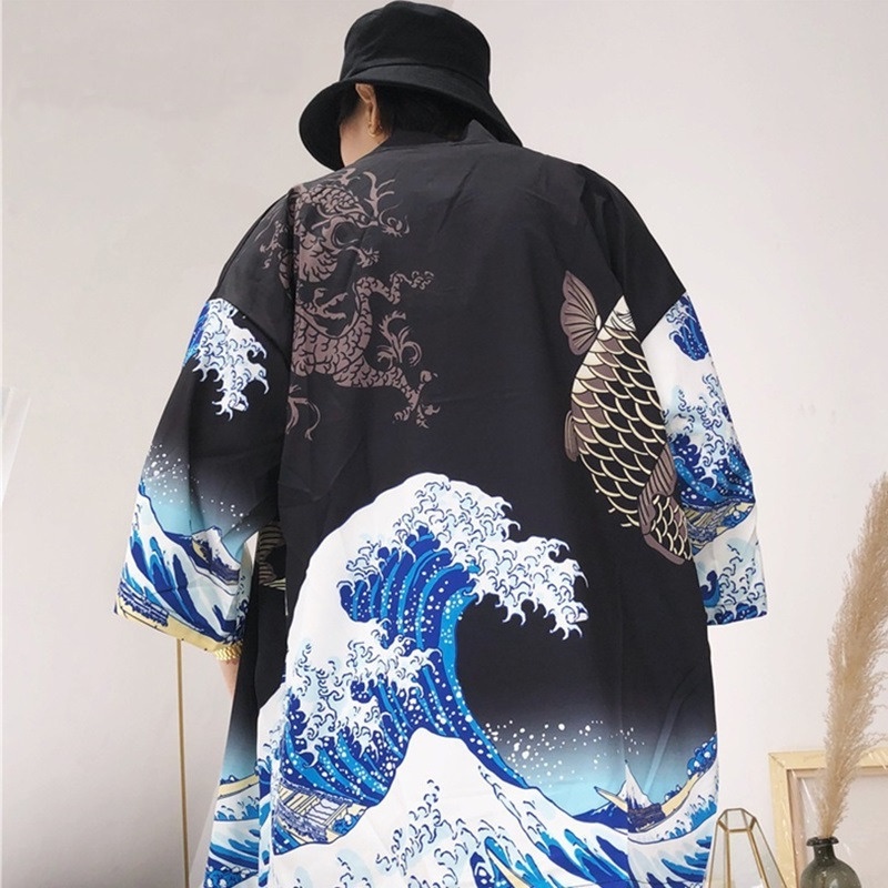 Áo Khoác Kimono Nhật Bản In Họa Tiết Samurai Cho Nam