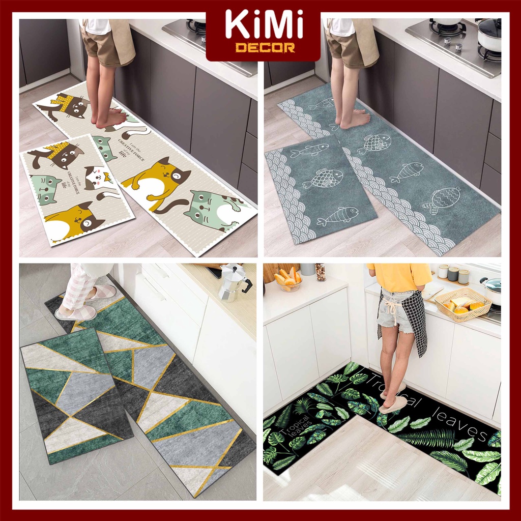 Thảm Bếp Bộ Trải Sàn Nhà Dài Cao Cấp Đẹp Dày Dặn Chống Trơn Trượt Thấm Hút Nhanh: 40x60cm và 40x1m2 KiMi