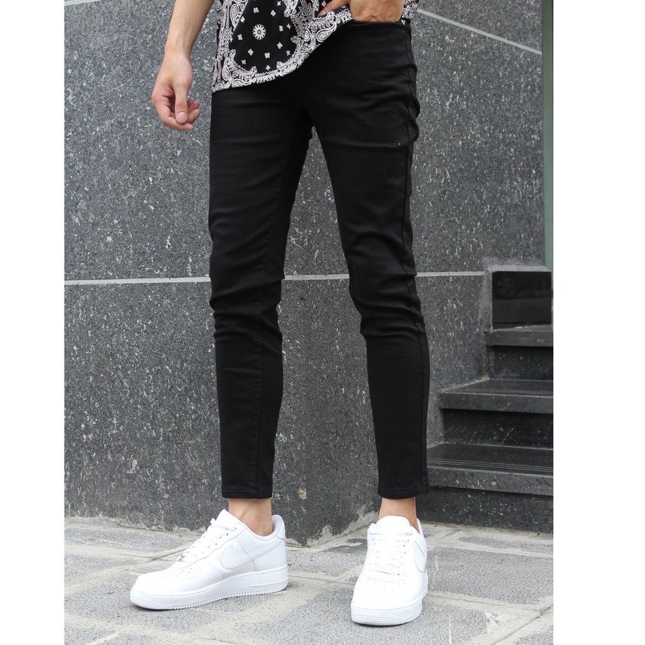 Quần Jean Nam Rách Gối Màu Đen Vải Co Giãn, Không Phai Màu Dáng Skinny Phong Cách Hàn Quốc -J02 | BigBuy360 - bigbuy360.vn