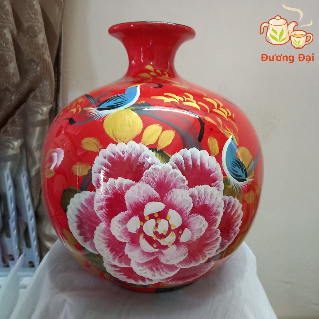 Bình hút tài lộc sơn mài Gốm Sứ Bát Tràng Đương Đại họa tiết vẽ tay H25