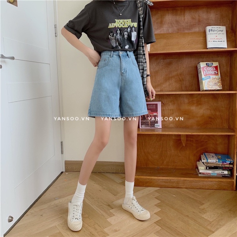 Quần jean ngố ống rộng trơn full gấu cạp cao cá tính chất dày dặn siêu đẹp by YANSOO JN03