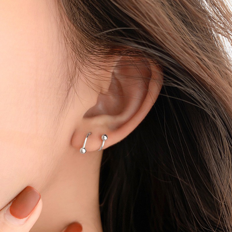 Khuyên tai bạc TLEE bi hai đầu chốt vặn dáng xoắn lạ cá tính TleeJewelry B0130