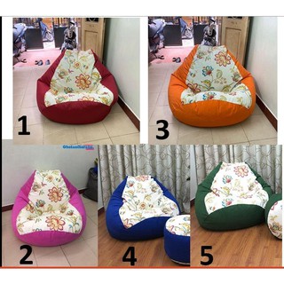 Ghế lười hạt xốp size L dáng lê, vải da lộn nhiều màu mix họa tiết kiểu mới (đã có ruột) (màu giao ngẫu nhiên)