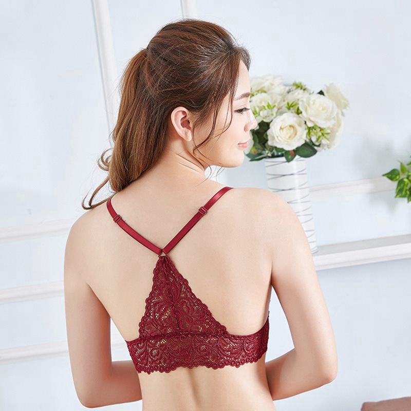 Áo Ngực Cotton Ren Chữ Y Màu Trắng/Đen Không Gọng Có Khóa Cài Dành Cho Nữ