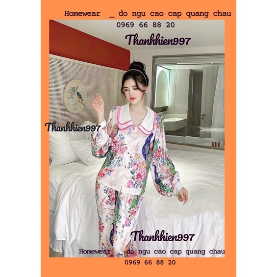 🍀Hàng Quảng Châu🍀Pijama tay bồng cổ sen hai lớp công Hồng_tag orange _lụa satin mền mịn mát Form to rất đẹp 17.