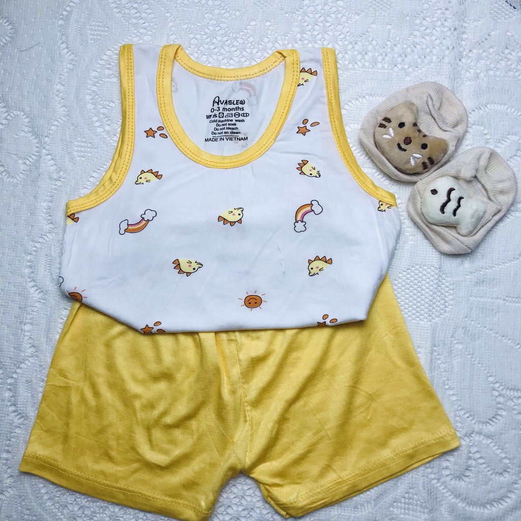 Bộ ba lỗ sát nách cho bé sơ sinh AVALER chất thun lạnh túi zip cực mềm mát phù hợp với trẻ em 4-15kg