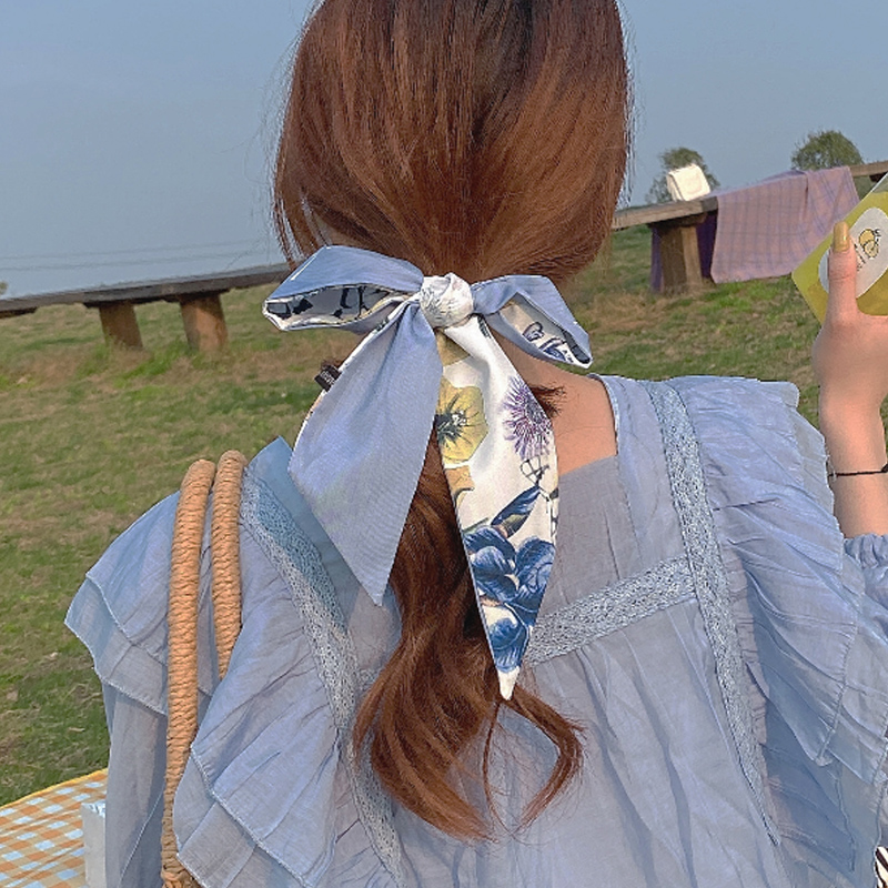 Multifunctional Silk Scarf Headband Tying Hair Style Bow Print Ribbon Hair Accessory