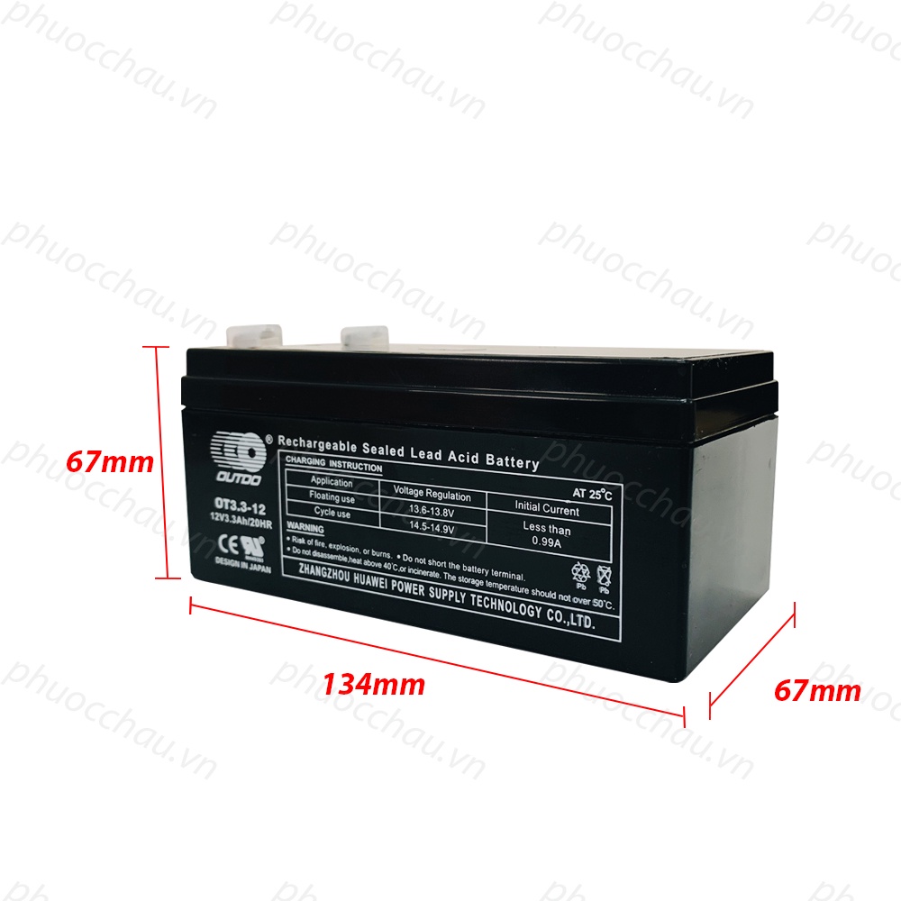 Ắc Quy Lưu Điện OUTDO OT3.3-12 (12V-3.3AH) - Bình Ắc Quy 12V