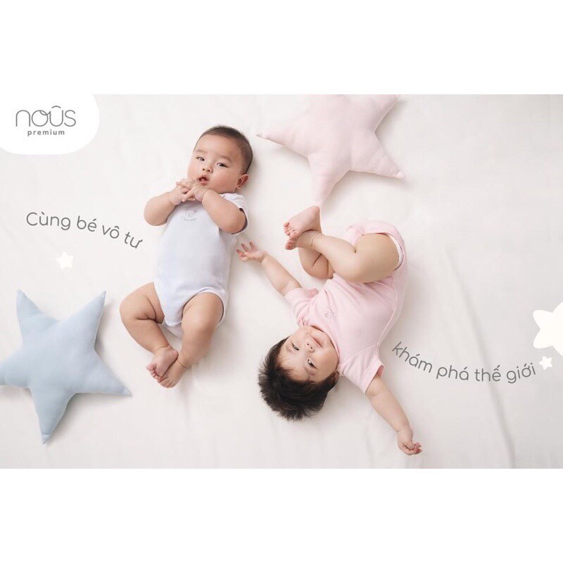 NOUS - SET 2 BODYSUIT CÀI LỆCH CỘC TAY XANH TRẮNG HÌNH GẤU NEWBORN