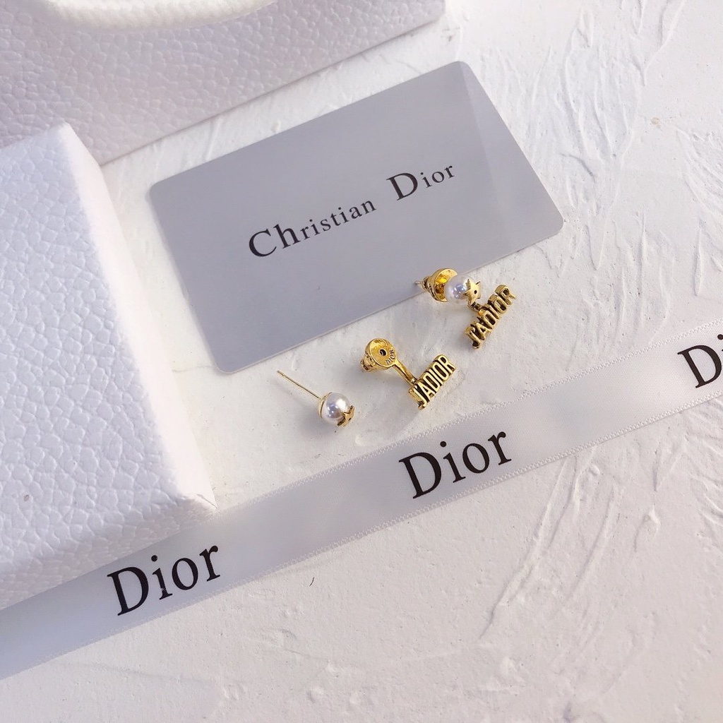 Khuyên Tai Tròn Bằng Thép Titan In Logo Dior Thời Trang Cho Nữ