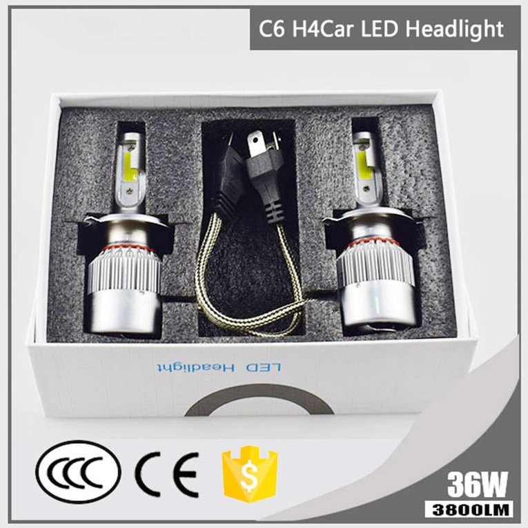 2 Đèn Pha Led 6000k 36w 3800lm C6 Cho Xe Hơi