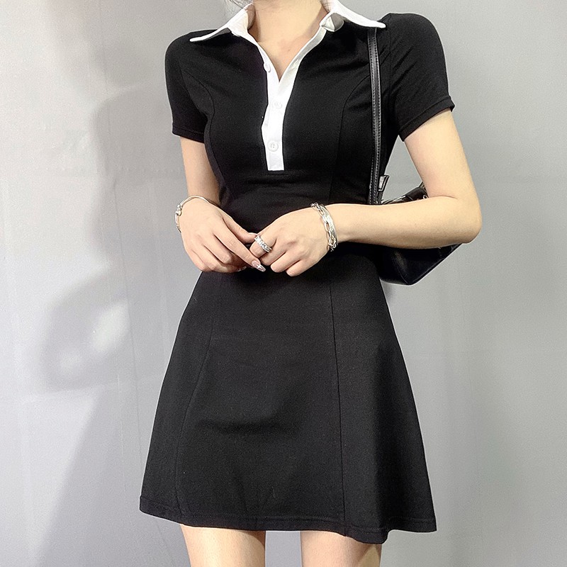 Váy polo nữ ngắn tay dáng xoè MADELA cổ bẻ sang chảnh, Đầm polo nữ dáng ôm thanh lịch vải cotton dày dặn | BigBuy360 - bigbuy360.vn