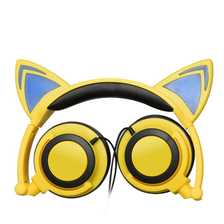 Foldable Cat Ears Headphones with LED Glowing Lights Gaming Headphones cat earphone for Mobile Phone Pad Computer