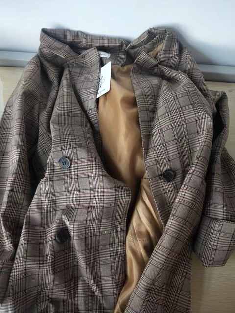 (Order 7-10 ngày) Áo blazer kẻ nâu kèm ảnh thật | BigBuy360 - bigbuy360.vn