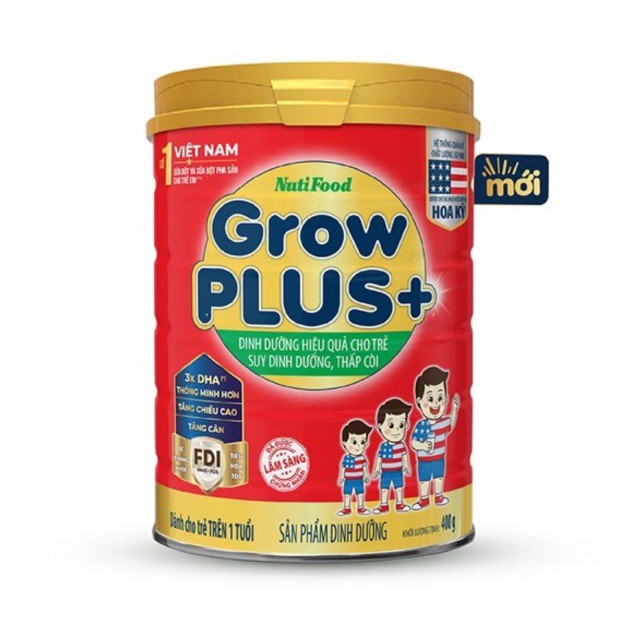 Sữa Nutifood grow plus đỏ cho trẻ suy dinh dưỡng thấp còi loại 900gr (Mẫu mới. Date 2022)