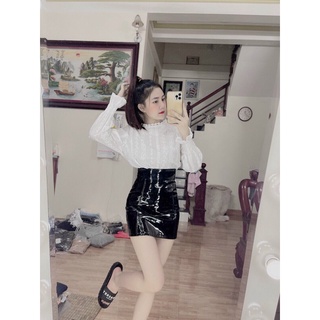 Chân váy chữ A lưng cao da bóng chuẩn hàng Quảng Châu loại 1