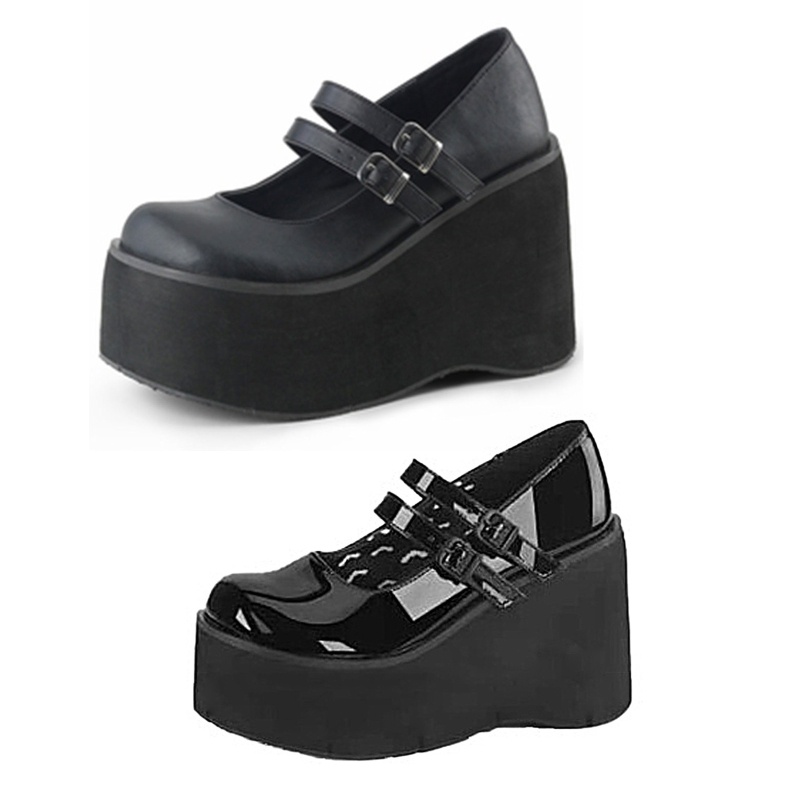 Đôi giày Mary Janes đế xuồng chất liệu da pu nhân tạo phong cách lolita dễ thương cho nữ