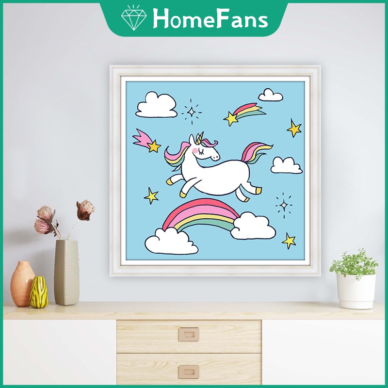 Bộ Tranh Đính Đá 5D DIY Hình Kỳ Lân Và Cầu Vồng Kích Thước 30x30cm / 40x40cm / 50x50cm