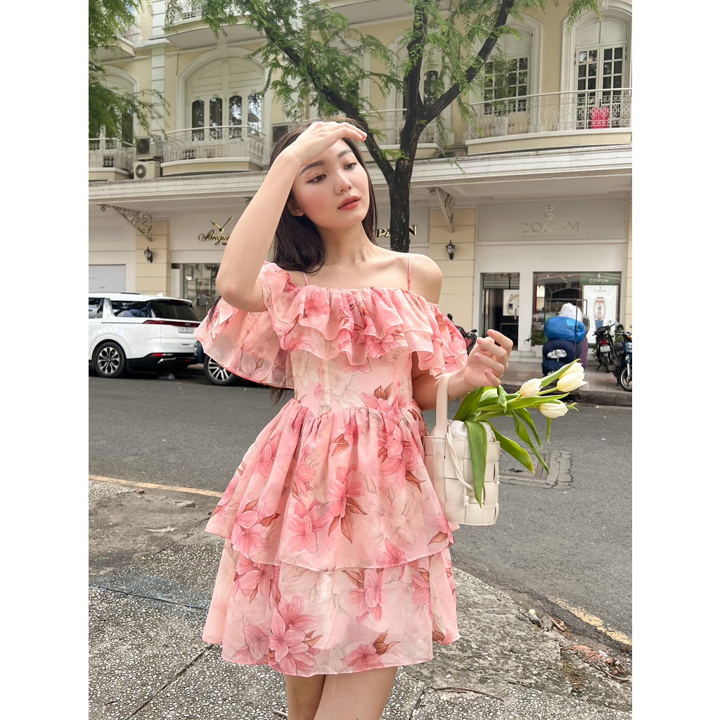Somee studio Lily dress Váy tơ hoa 2 tầng