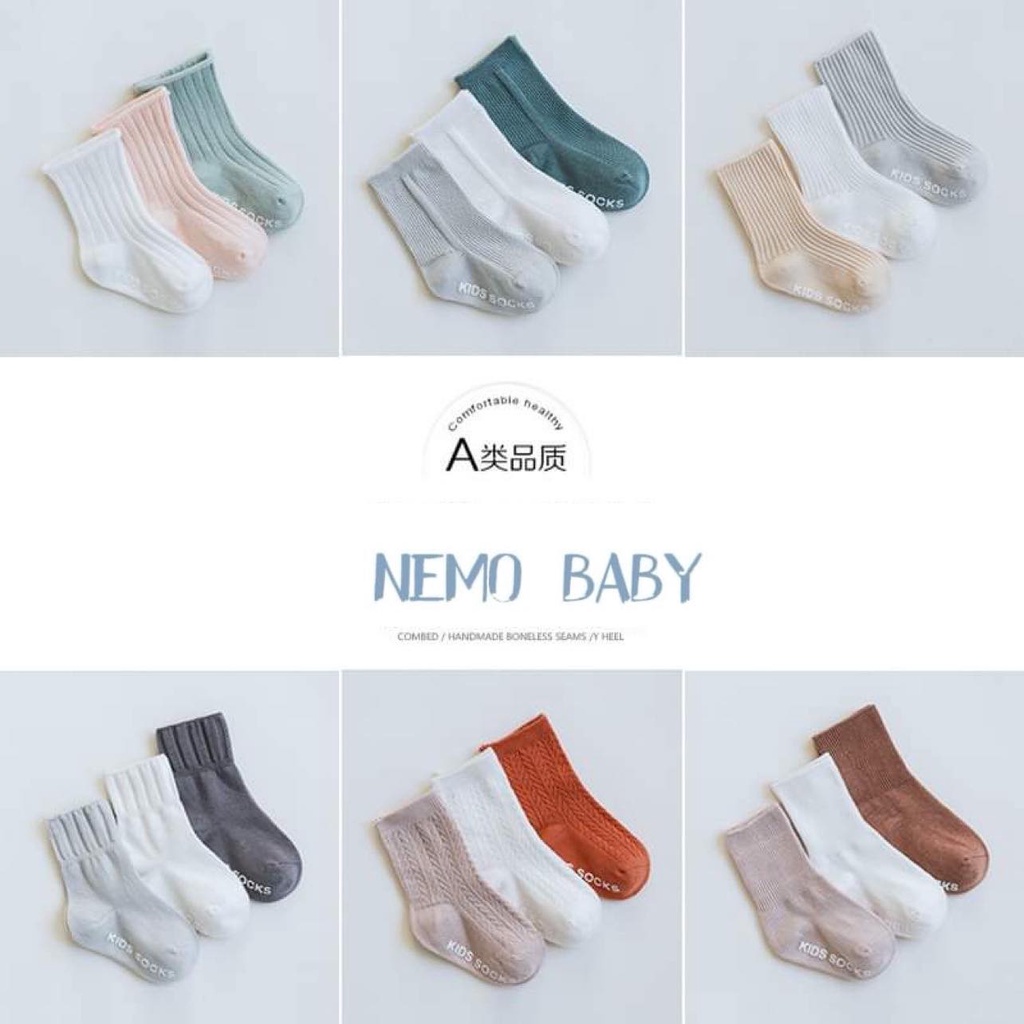 Set 3 tất cotton Nemo Baby phong cách Vintage cho bé trai bé gái từ 1-5 tuổi