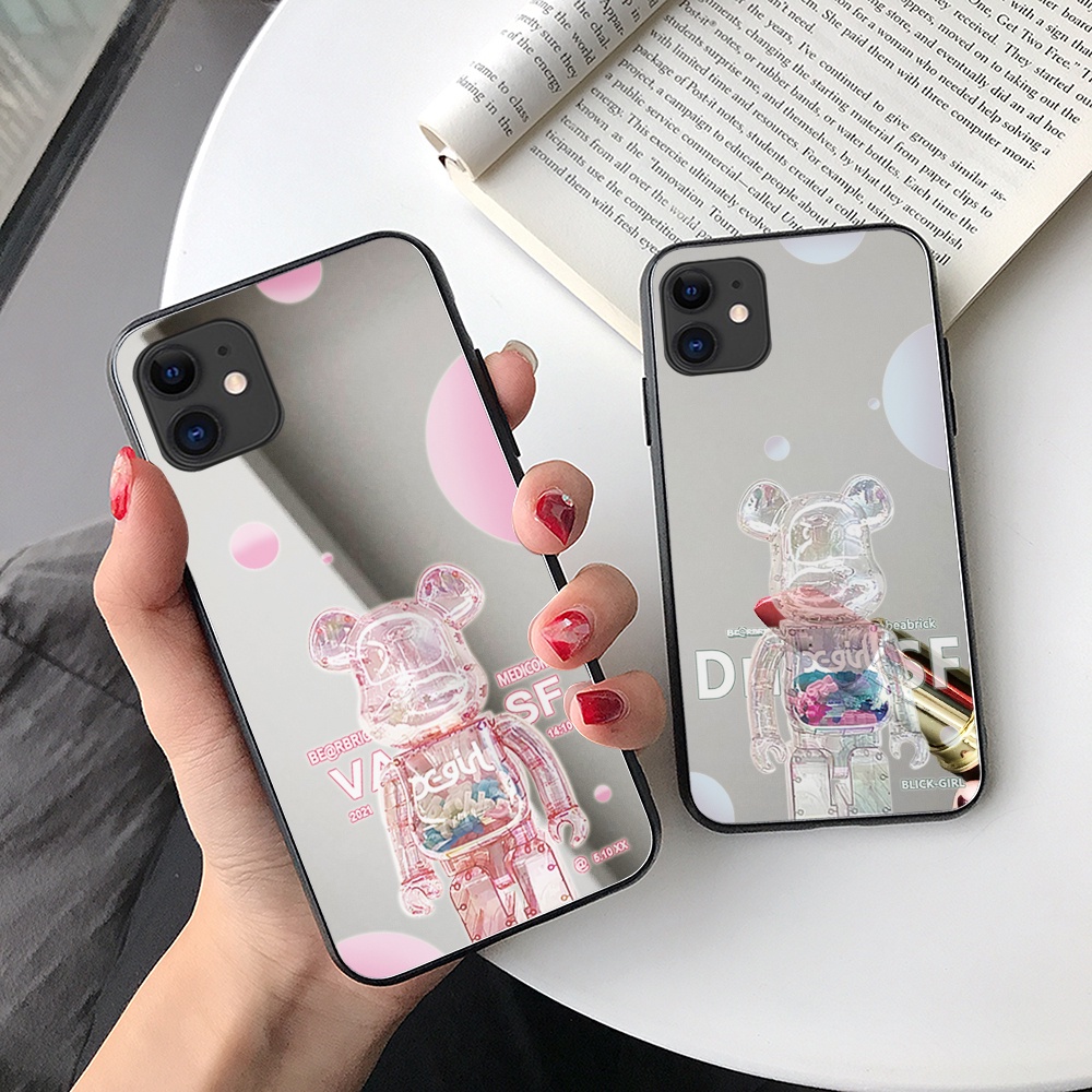 Ốp điện thoại mặt gương in hình chú gấu bảo vệ ống kính cho IPhone 12 11 Pro Max XS Max XR X 8 7 Plus
