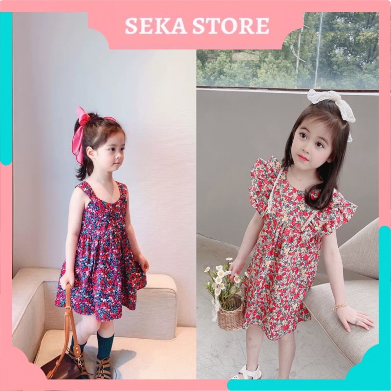 Đầm bé gái, váy 2 dây sát nách cho trẻ em phong cách Vintage hoa nhí SEKA STORE - 2102.27