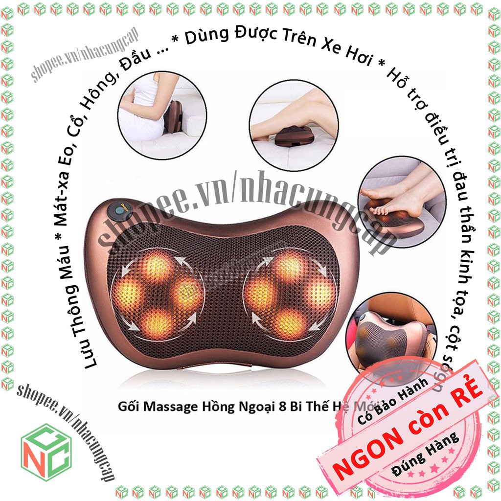 [KhoNCC] Gối Massage Hồng Ngoại 8 Bi - Giải Tỏa Căng Thẳng - Hỗ Trợ Điều Trị Đau Lưng - Cột Sống - NPD-5818-GoiMatXa8bi