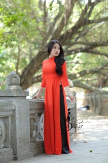 Áo dài trơn màu cam