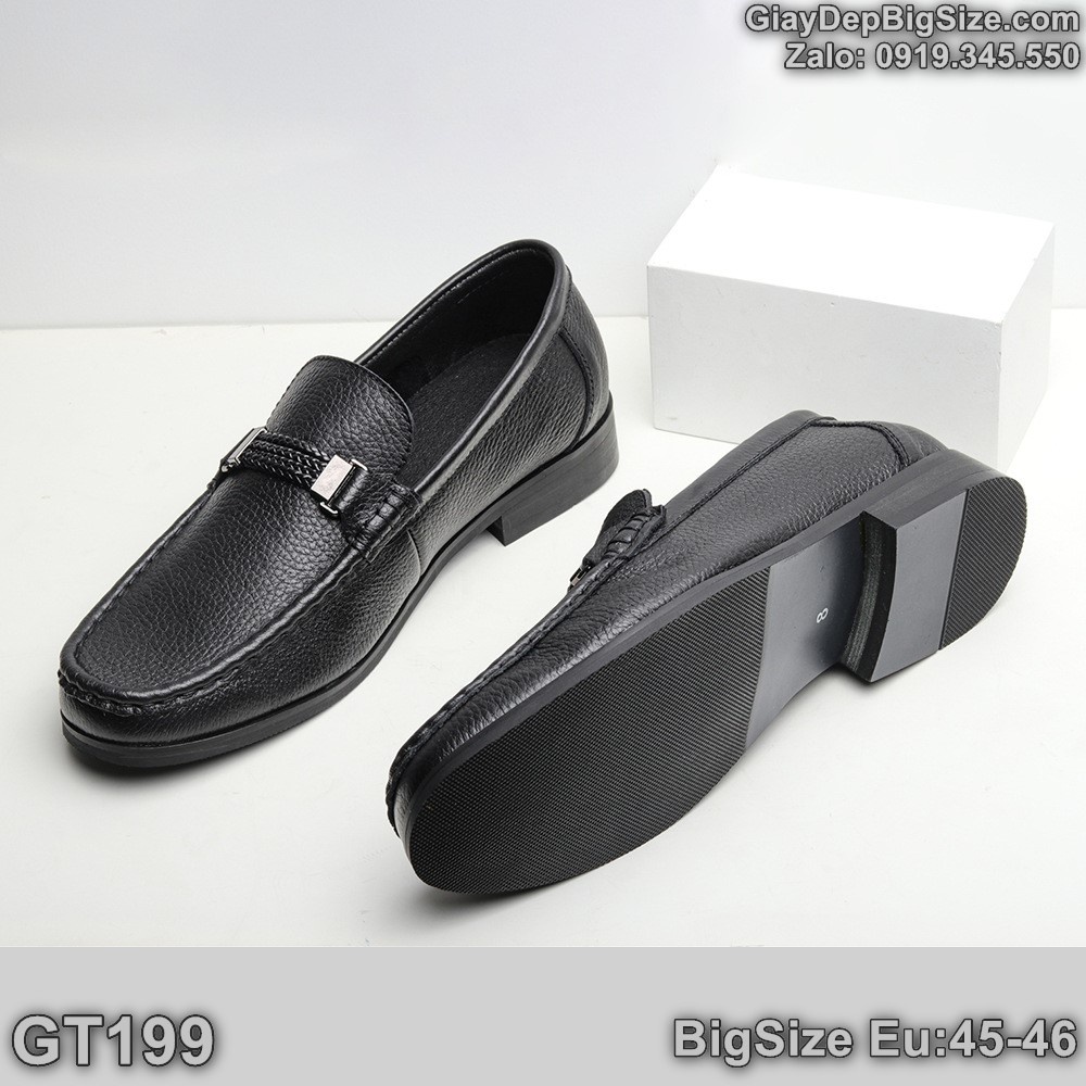 Giày tây lười công sở, giày xỏ penny loafer big size cỡ lớn Eu:45-46 cho nam cao to chân ú bè - GT199