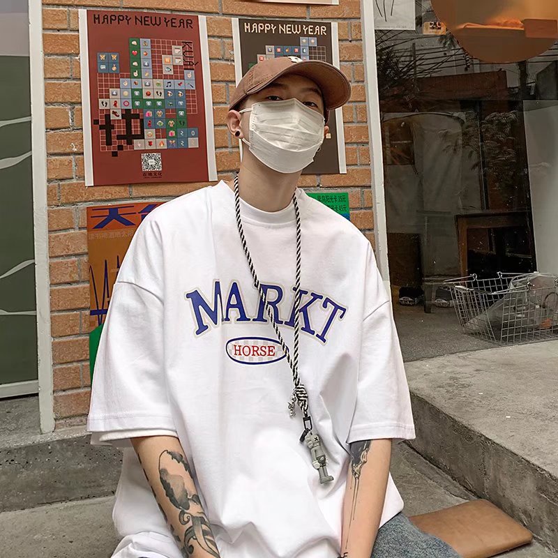 Áo Thun Nam Dáng Rộng In Chữ Phong Cách Hip Hop Nhật Bản Thời Trang Mùa Hè Cỡ Lớn M-5XL