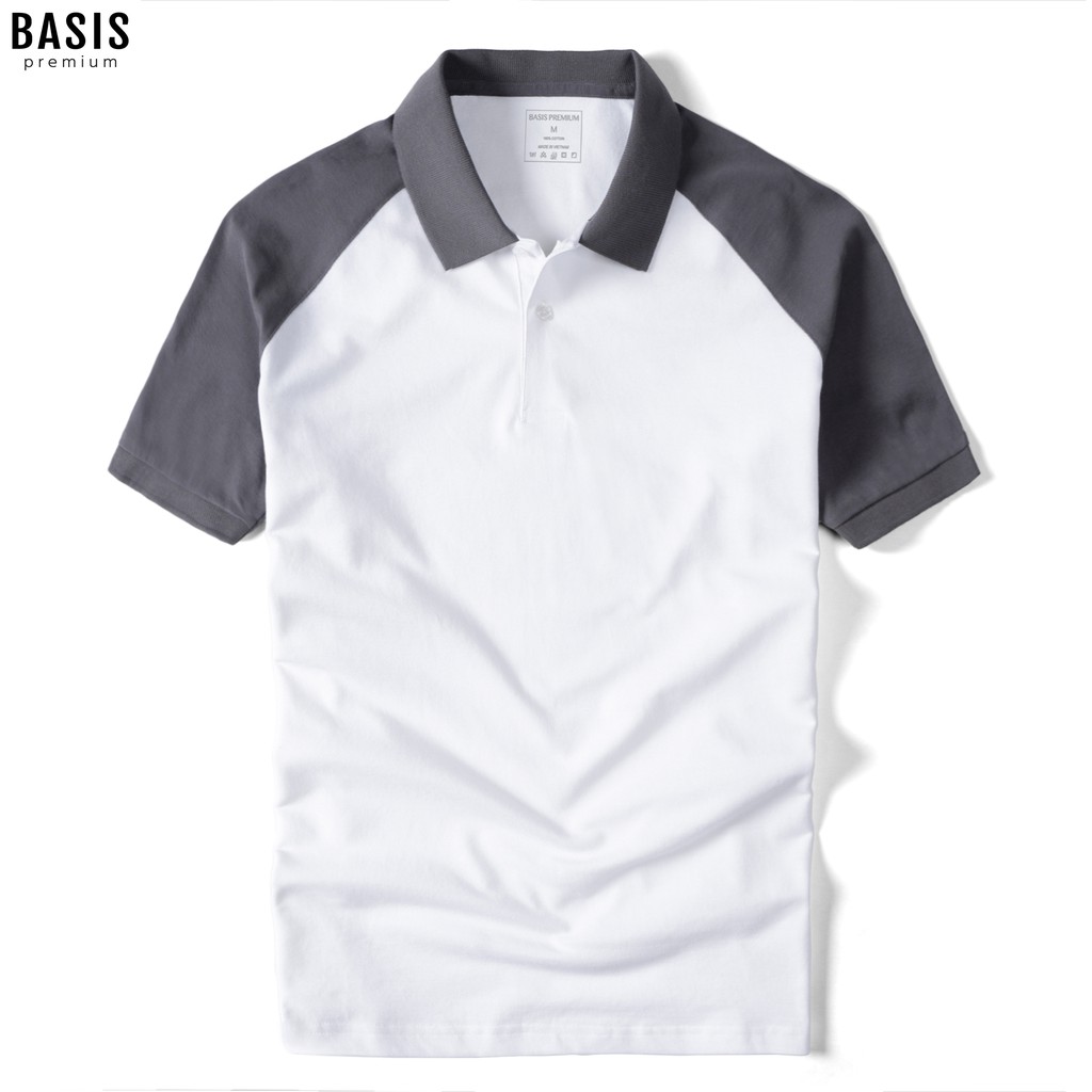 Áo thun có cổ nam Polo Raglan Basis, chất liệu Cotton cá sấu, thanh lịch, trẻ trung APL204