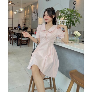 ĐẦM CỔ BẺ XẾP LY HÔNG ĐÍNH NÚT