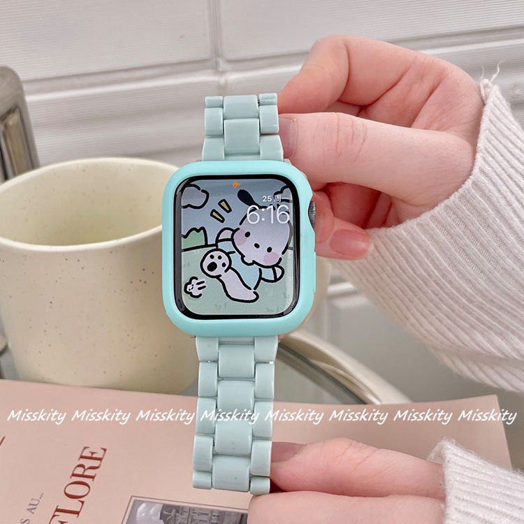 Dây Đeo Nhựa Acrylic Màu Kem Cho Đồng Hồ Thông Minh Apple Watch 41mm 45mm 44mm 40mm 7 6 5 4 3 2 1 42mm 38mm