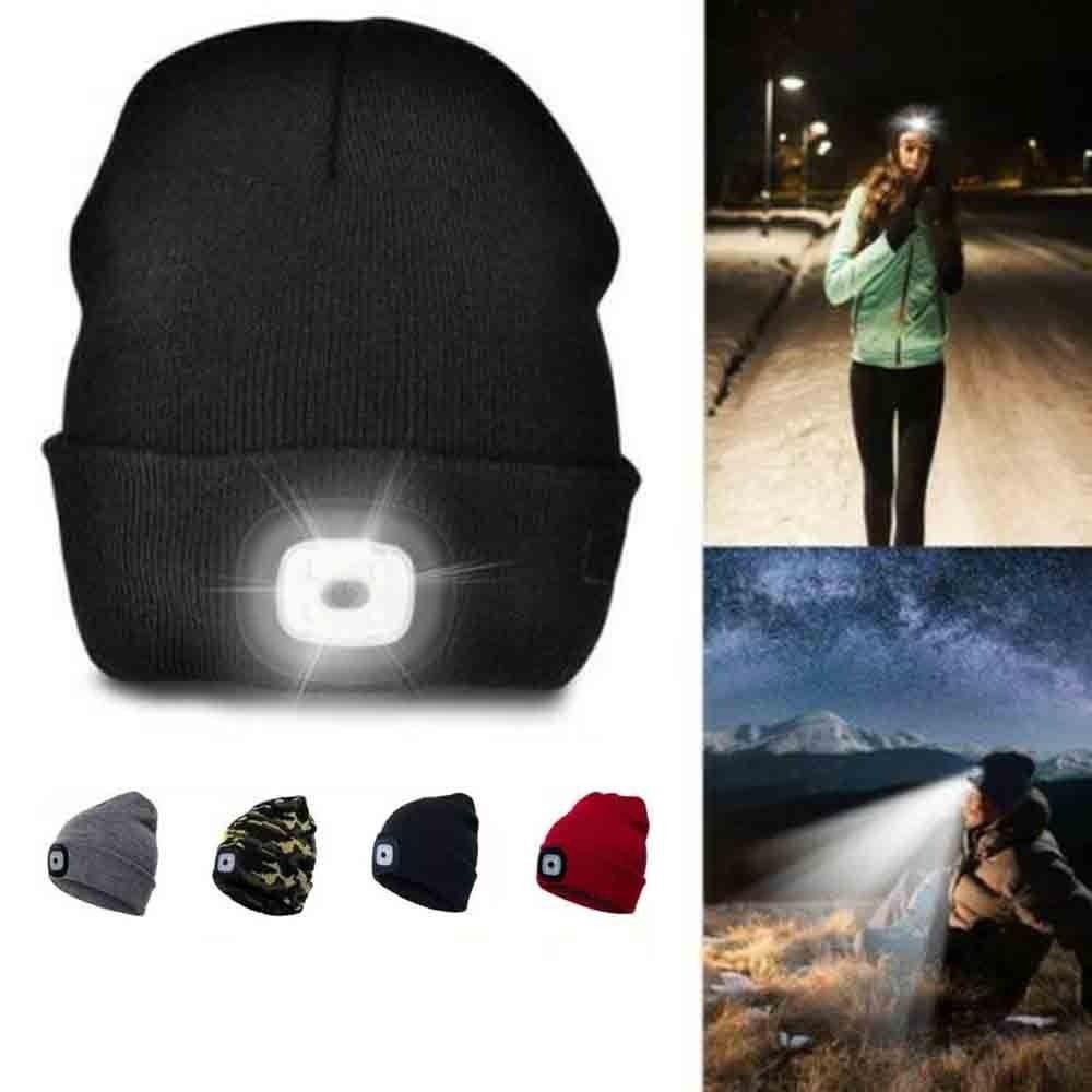 Mũ Beanie Dệt Kim Có Đèn LED 1 Năng Lượng Cao