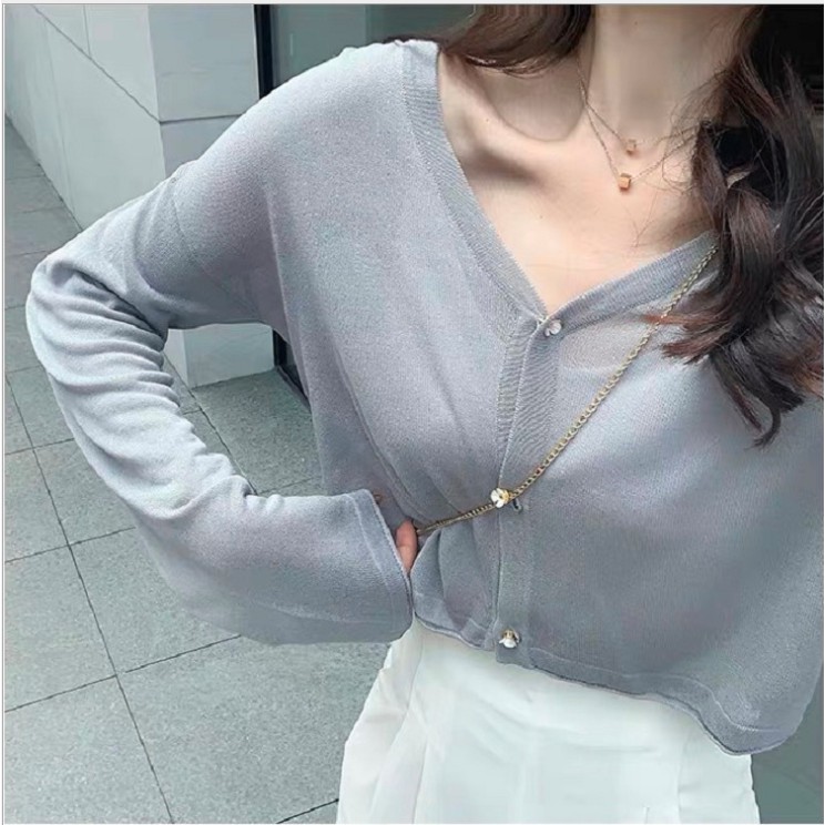 Áo len lụa mỏng khoác ngoài cardigan mùa hè cho nữ đi chơi đi du lịch 3 khuy cài MSP468 | BigBuy360 - bigbuy360.vn