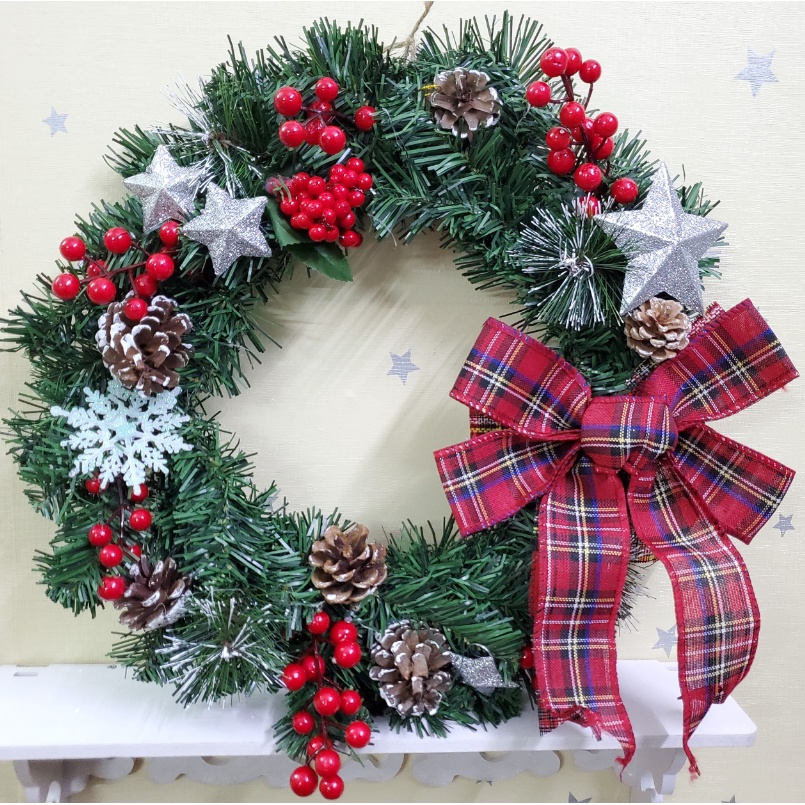 Vòng hoa Noel D08 Vòng Hoa Trang Trí Noel Vòng Nguyệt Quế Giáng Sinh Có Đèn