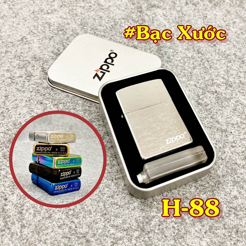 QUÀ TẶNG - 𝐇ỘT 𝐪𝐮𝐞̣𝐭 𝐁𝐚̣̂𝐭 𝐥𝐮̛̉𝐚 Vzipo bạc xước có mộc đáy kèm hộp - HỎA TỐC