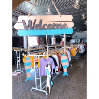 Bảng gỗ WELCOME mèo ôm cá