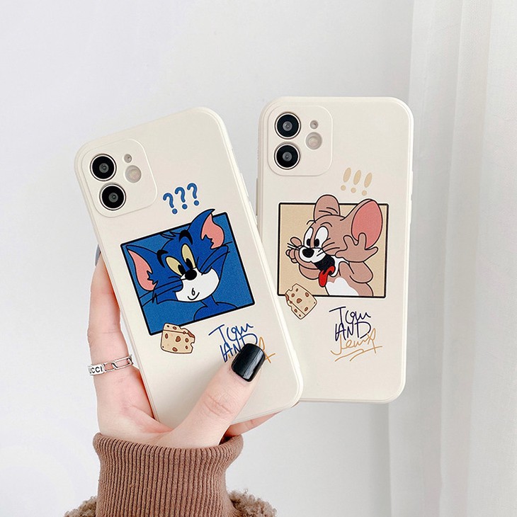 Ốp lưng iphone hình Tom & Jerry dẻo chống sốc cạnh vuông bảo vệ camera 7plus/8plus/x/xs/xsmax/11/12/13/14/pro/promax