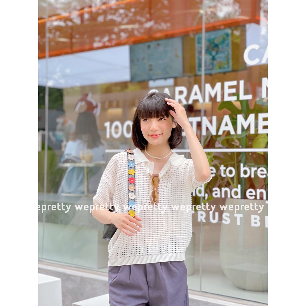 Áo polo lưới phong cách Hàn Quốc chất liệu len mềm phù hợp phối với quần jeans chân váy Wepretty Clothes AH10